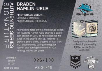 2020 NRL Traders - Authentic Signature #AS 04 Braden Hamlin-Uele Back